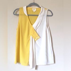 Anthropologie Maeve Silk Blouse color block yellow cream loose fit size 0